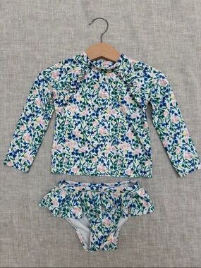 Tucker + Tate Girls 12mo Floral Long-Sleeve Rash Guard Set - Swimsuit